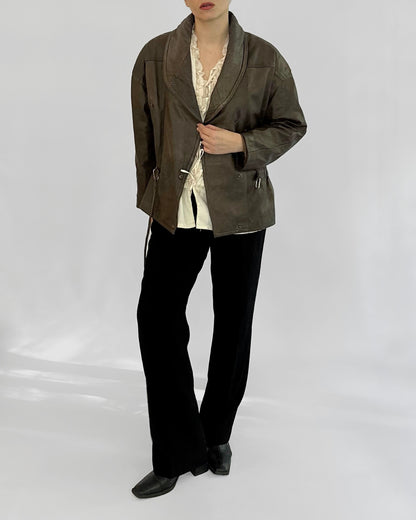 80s Distressed Brown Cowhide Leather Jacket