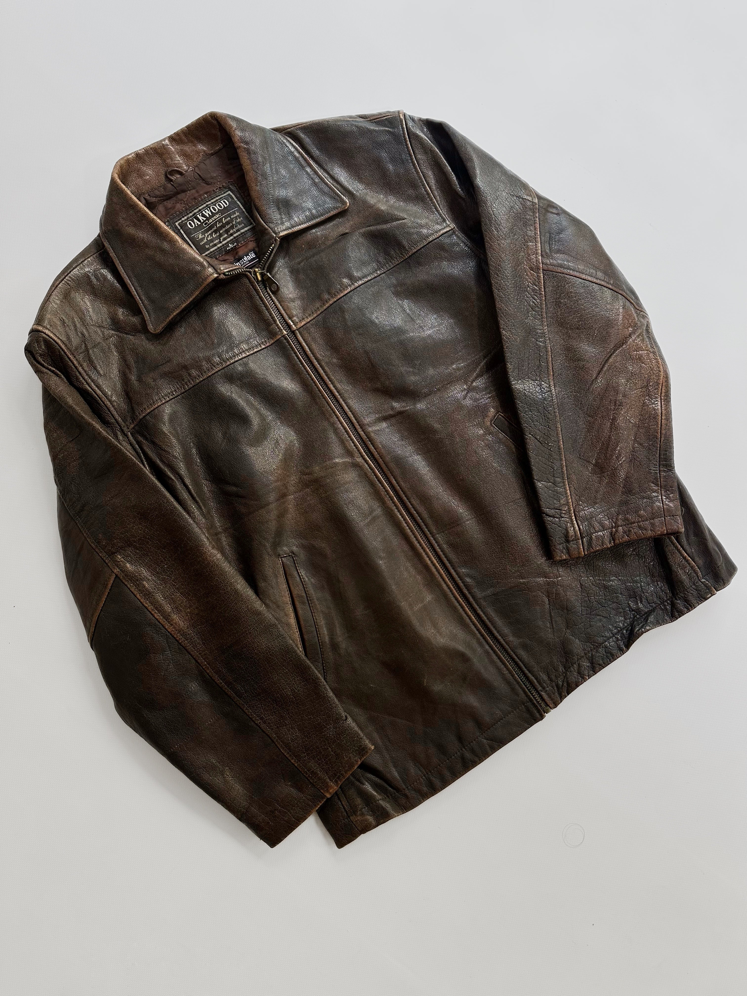 90s Oakwood Distressed Brown Leather Jacket – Alba Vintage Studio