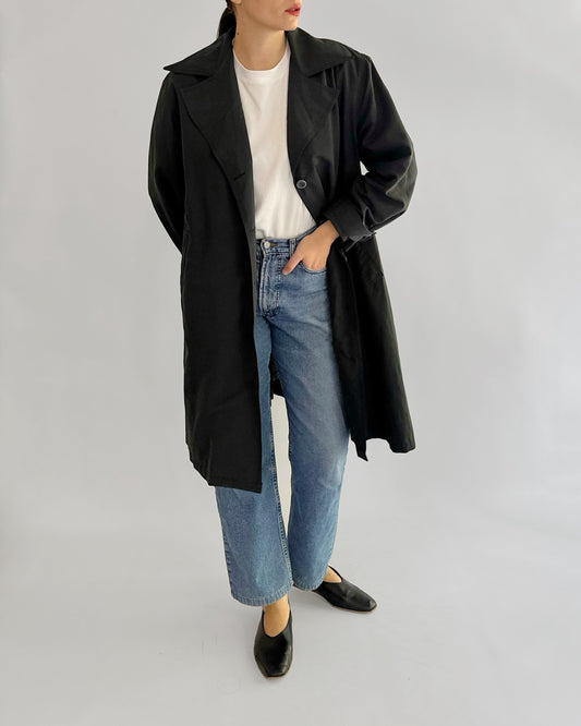 80s Grey Navy Belted Trench Coat