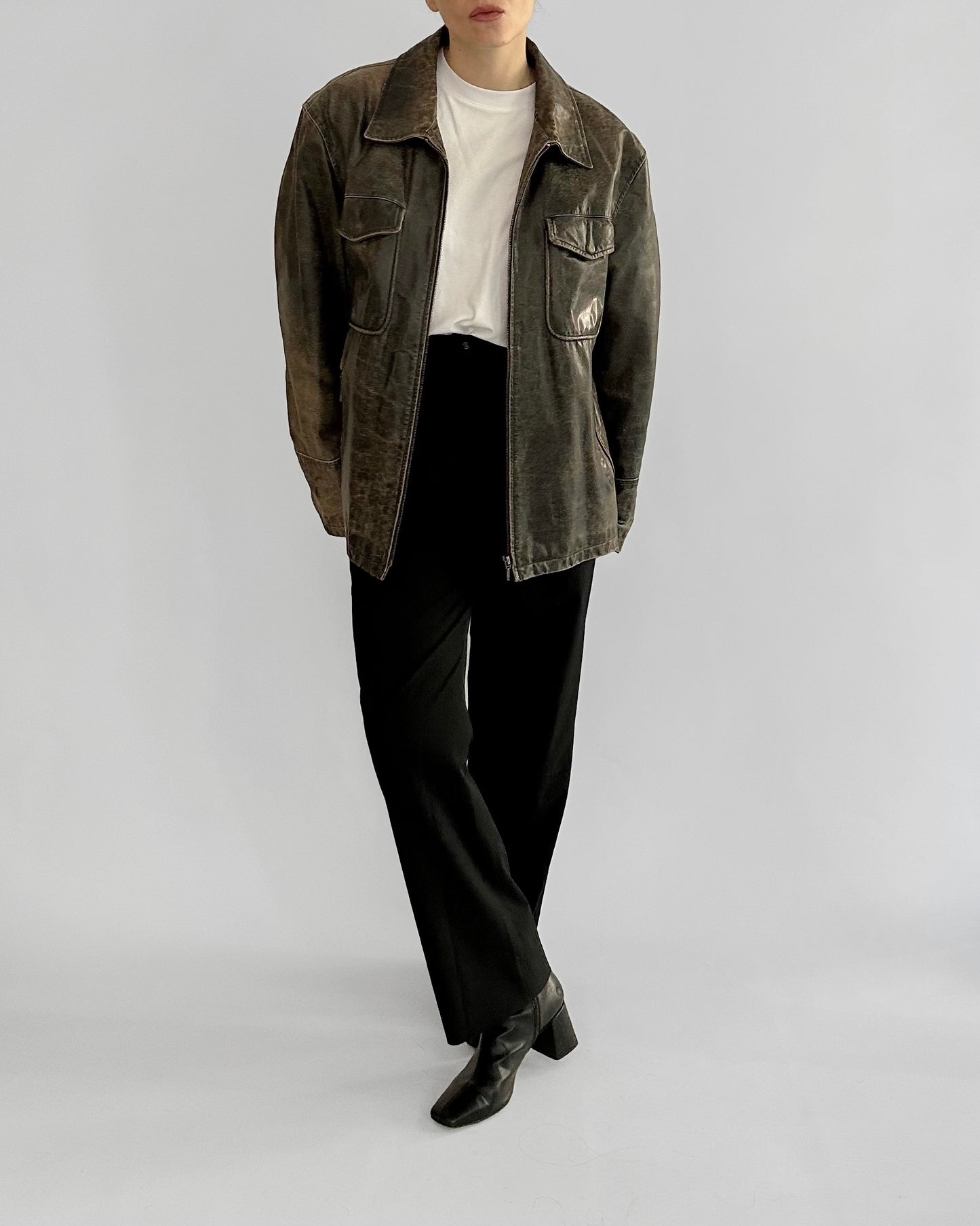 Sominemi Distressed Brown Leather Jacket