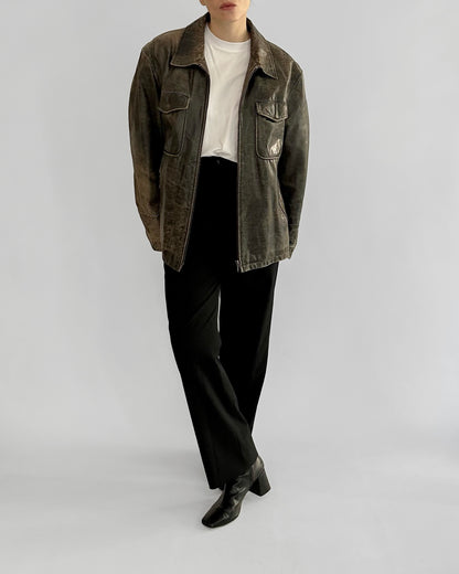 Sominemi Distressed Brown Leather Jacket