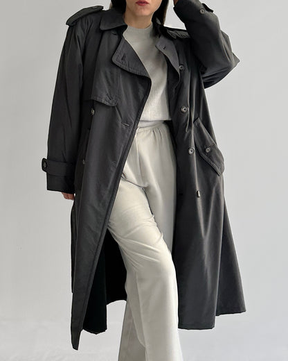 80s Charcoal Grey Belted Trench Coat