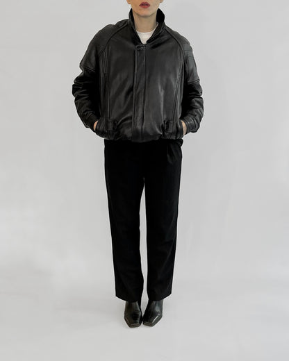 80s Black Leather Bomber Jacket