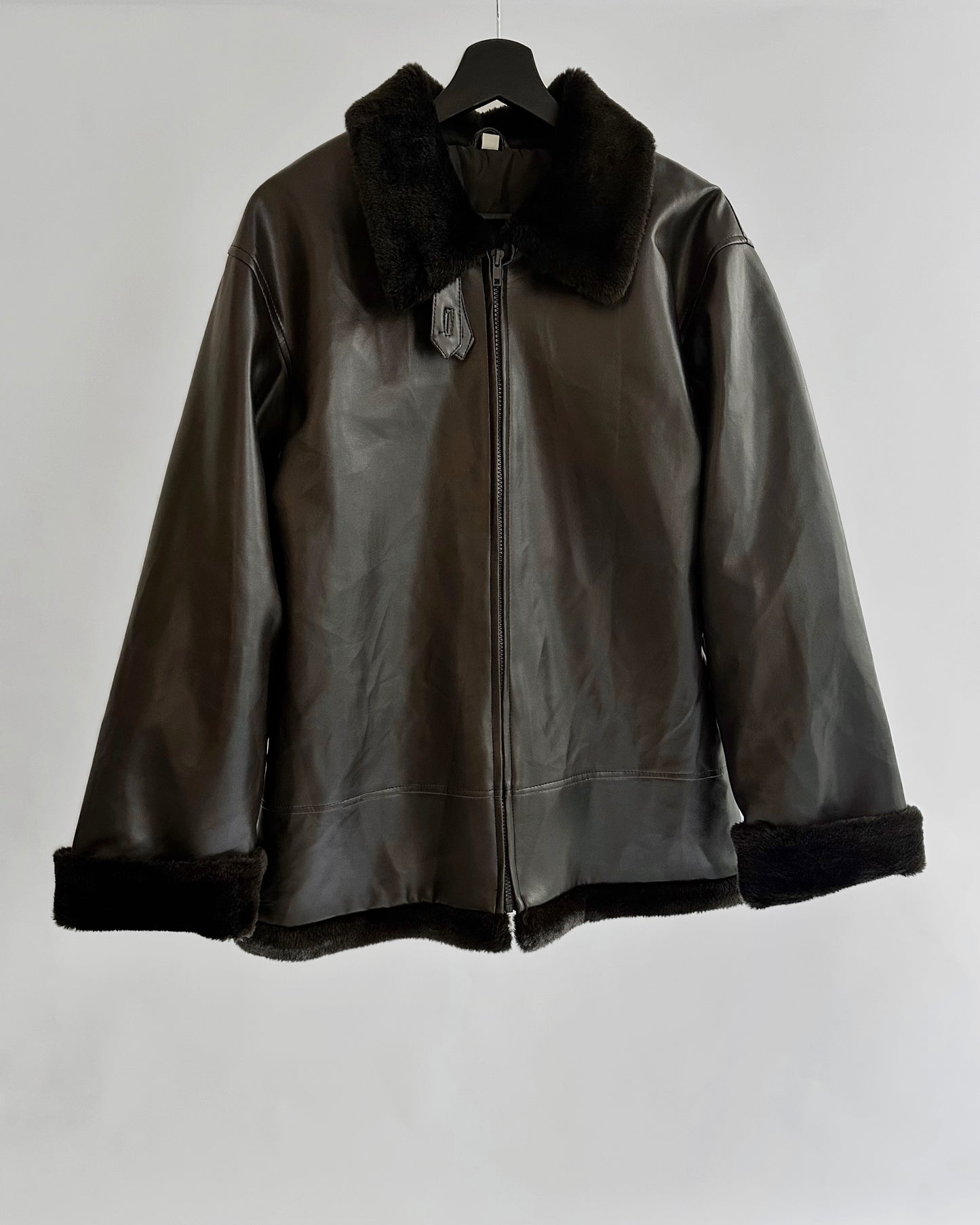 2000s Faux Leather Jacket with Faux Fur Collar