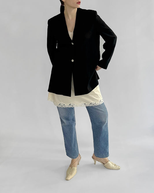 2000s Burberry Black Wool Blend Blazer