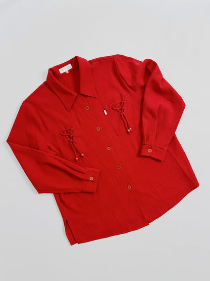 70s Textured Red Oversized Shirt
