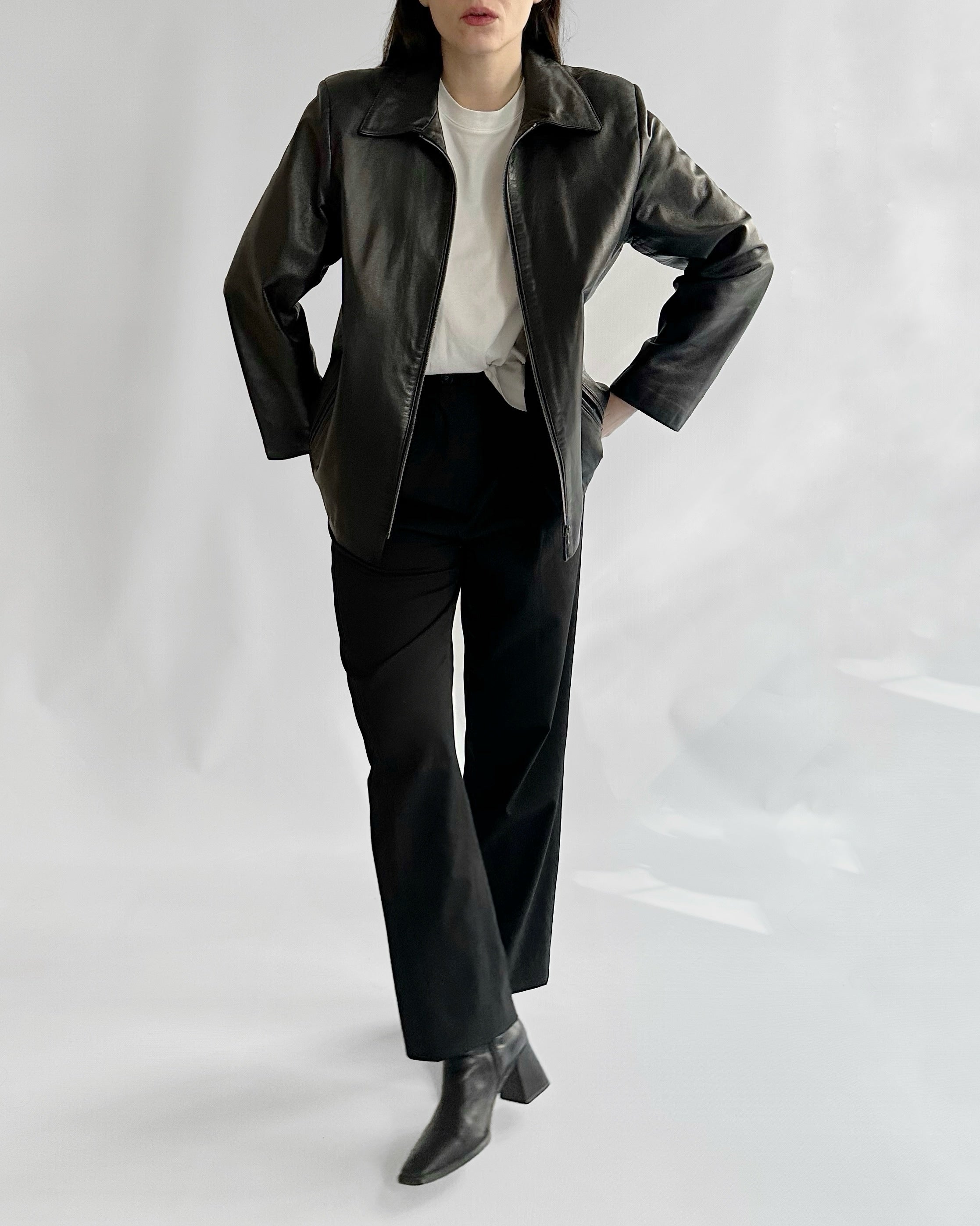 90s Black Zip-Up Leather Jacket – Alba Vintage Studio