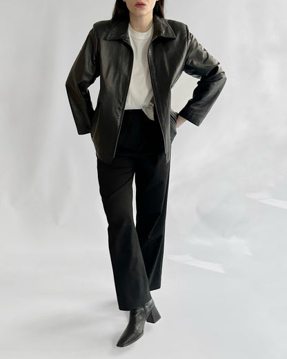 90s Black Zip-Up Leather Jacket