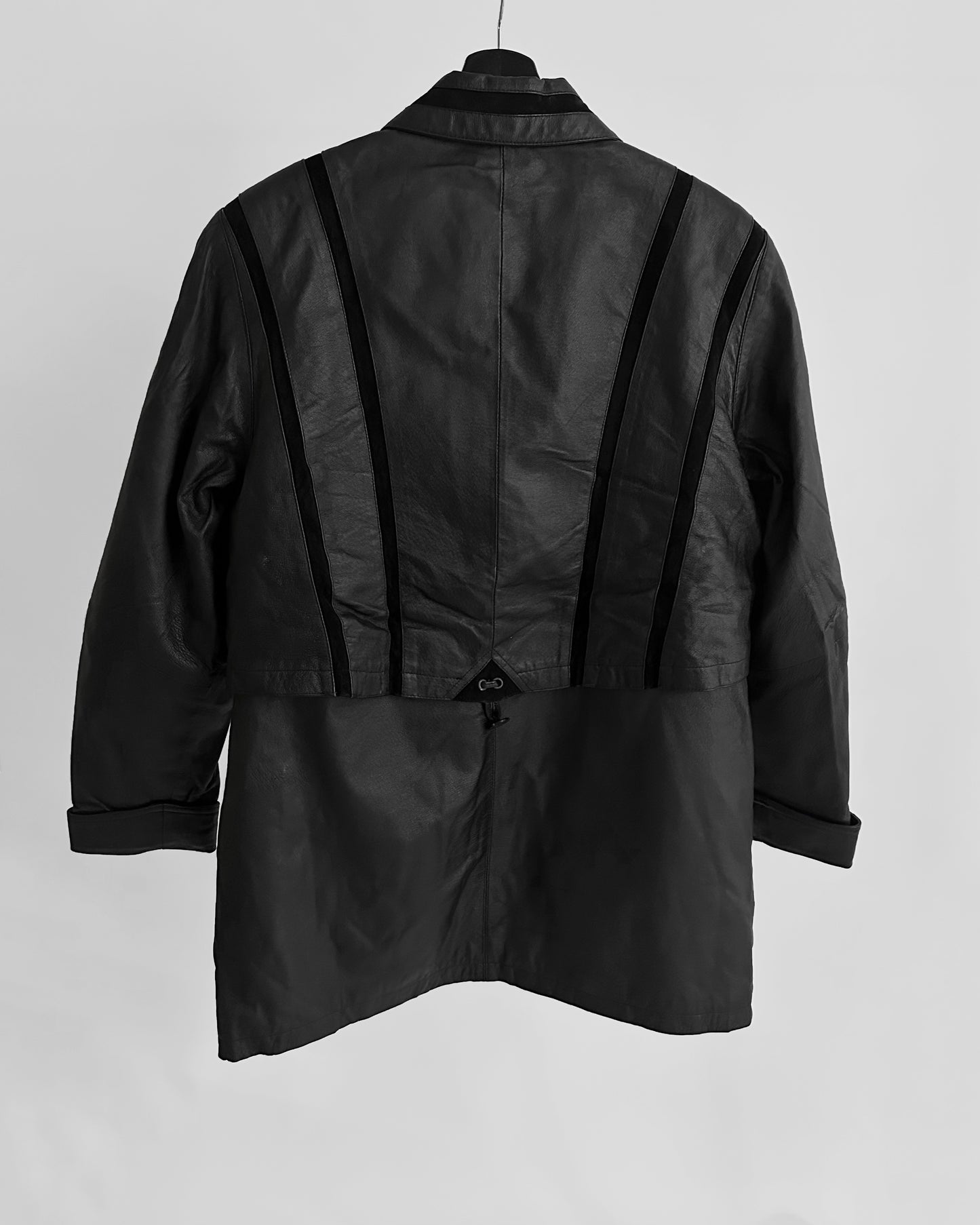 80s Black Leather Suede Geometric Jacket