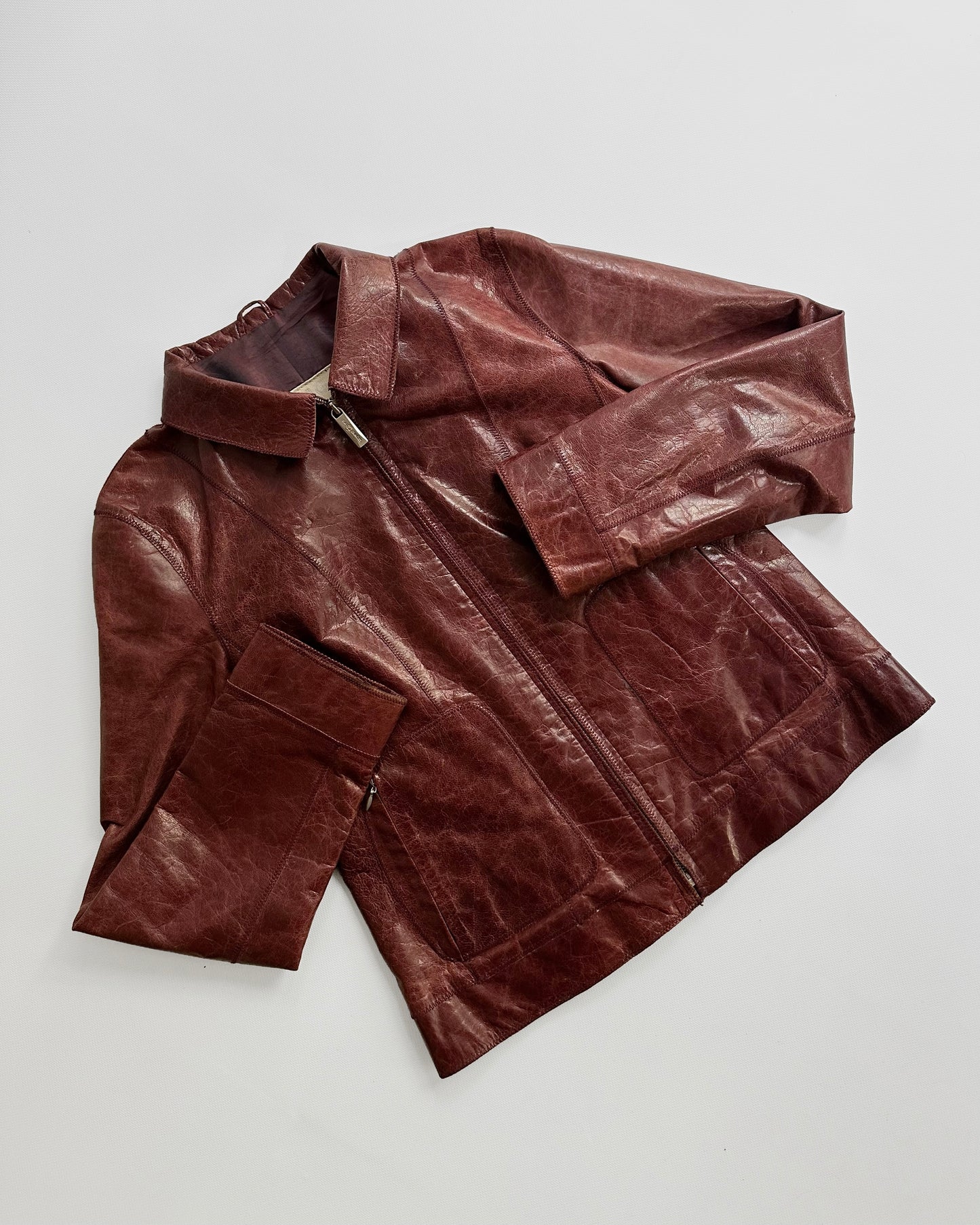 90s Burgundy Goatskin Italian Leather Jacket