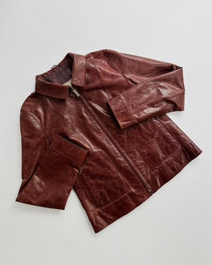 90s Burgundy Goatskin Italian Leather Jacket