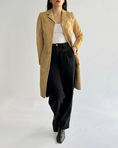 90s Suede Beige Leather Coat