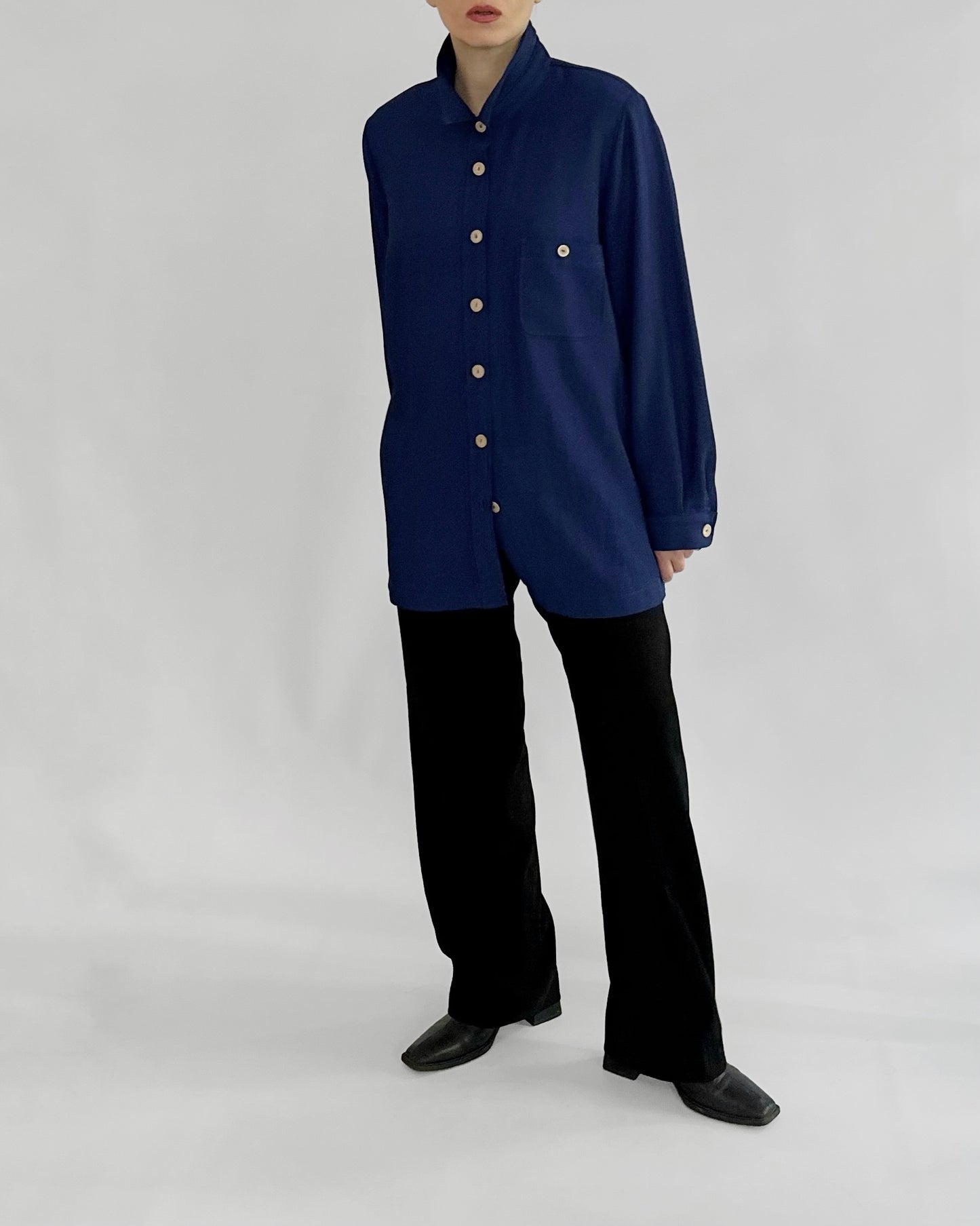 80s Royal Blue Button-Up Shirt with Back Tie