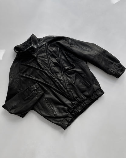80s Black Leather Bomber Jacket