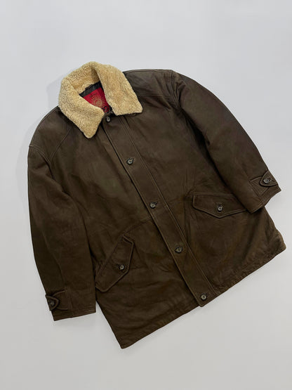 80s Brown Leather Jacket w/ Faux Shearling Collar