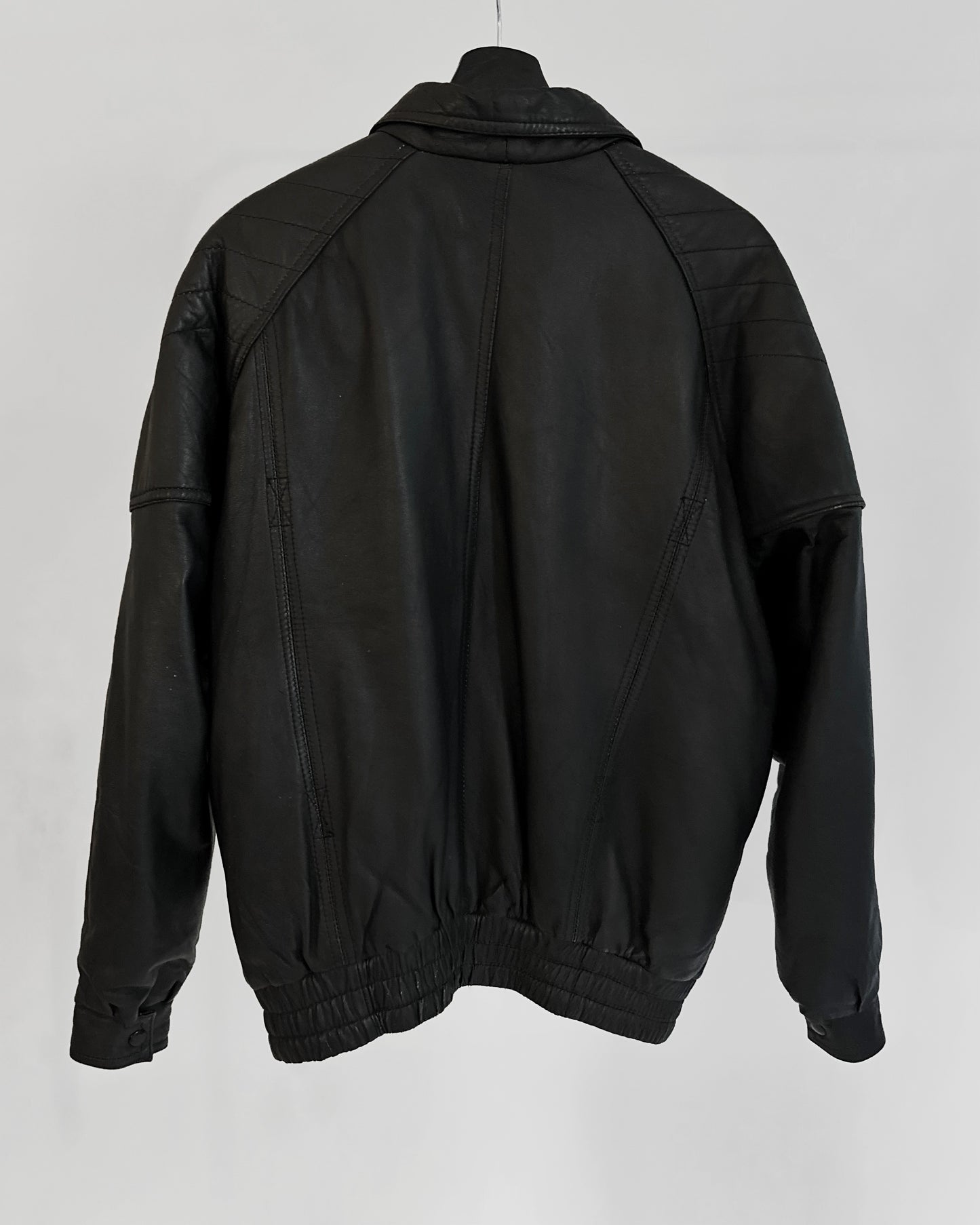80s Black Leather Bomber Jacket
