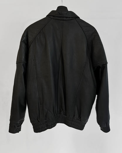 80s Black Leather Bomber Jacket