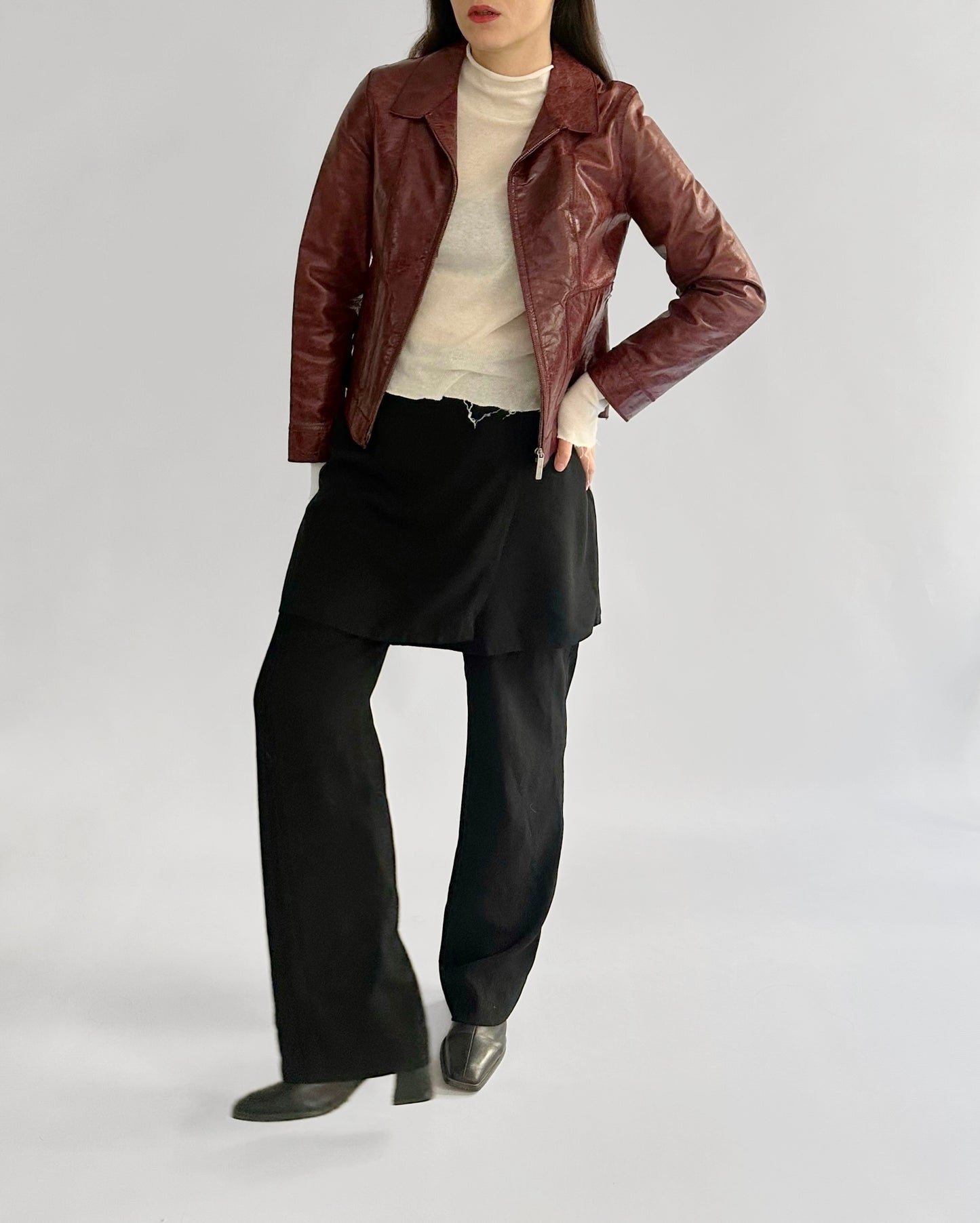 90s Burgundy Goatskin Italian Leather Jacket