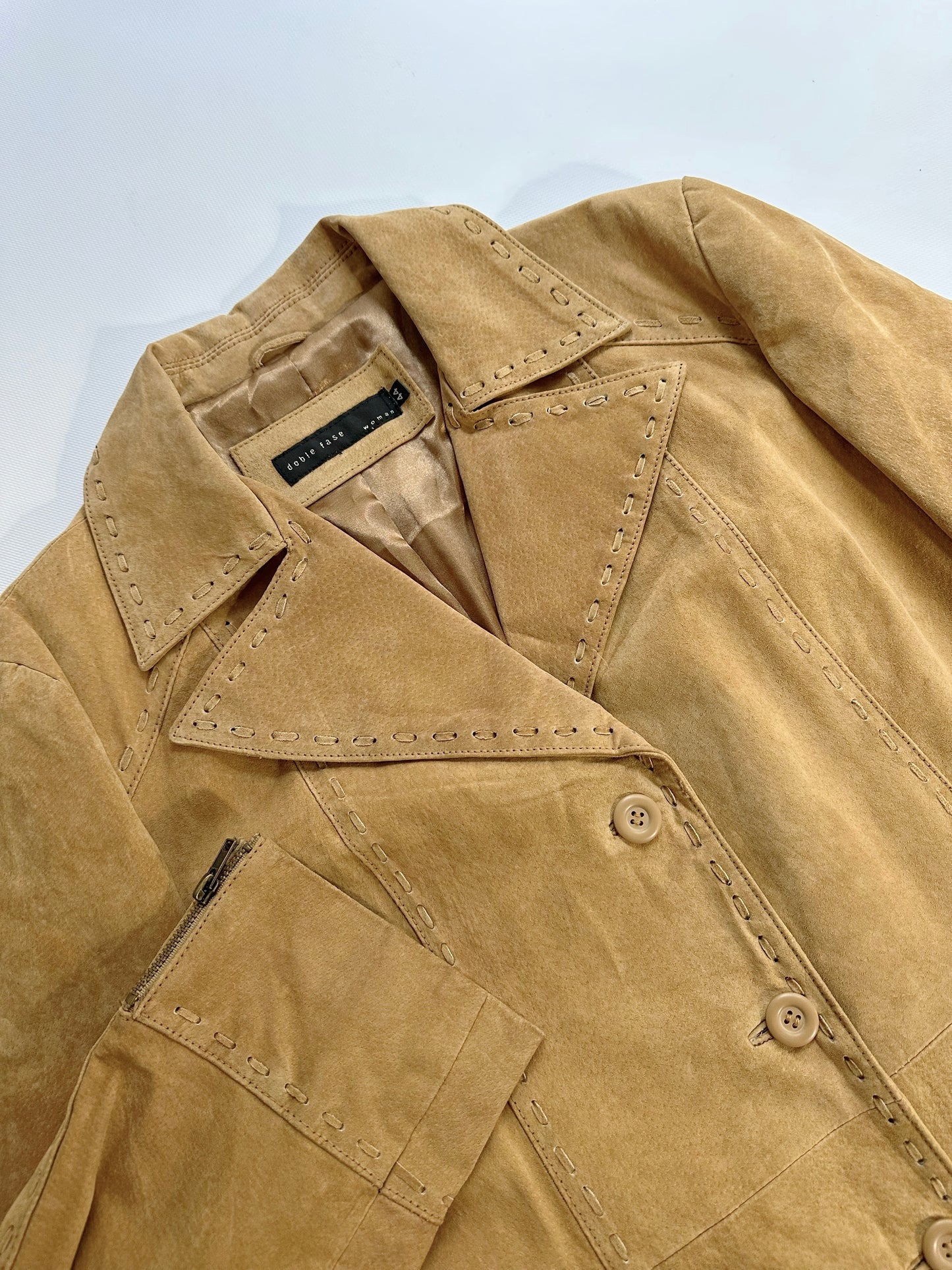 2000s Beige Suede Leather Coat
