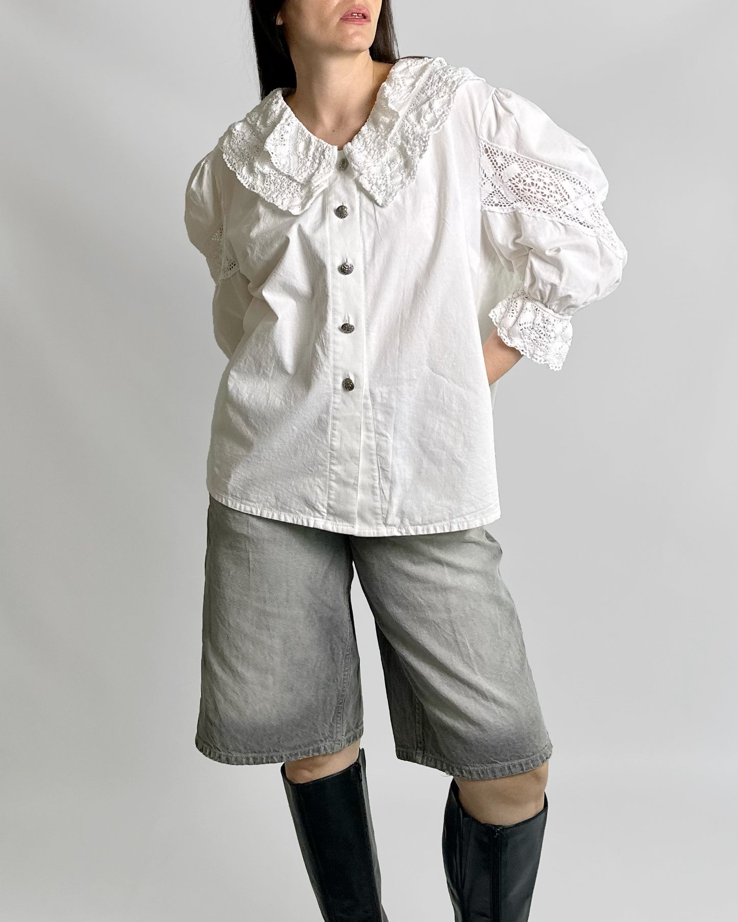 80s White Cotton Dirndl Blouse