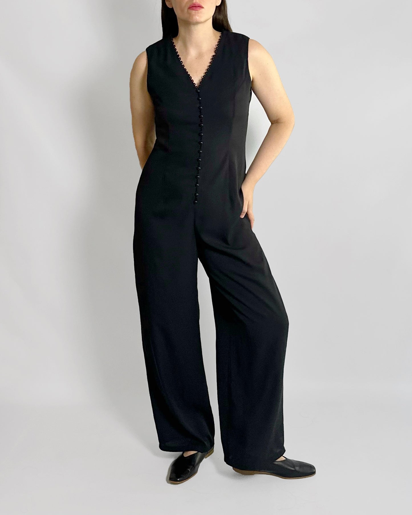 80s Black Sleeveless Jumpsuit