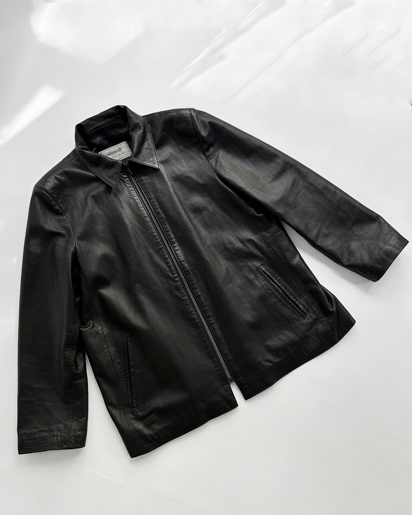90s Black Zip-Up Leather Jacket