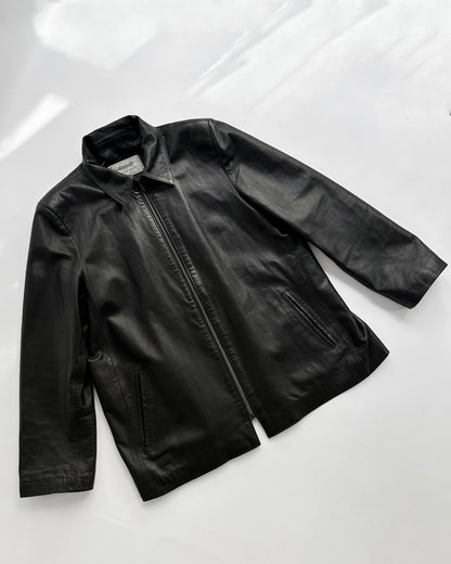 90s Black Zip-Up Leather Jacket