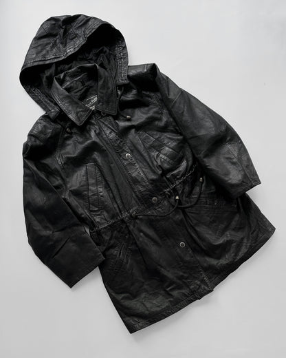 1990s Italian Black Leather Hooded Jacket