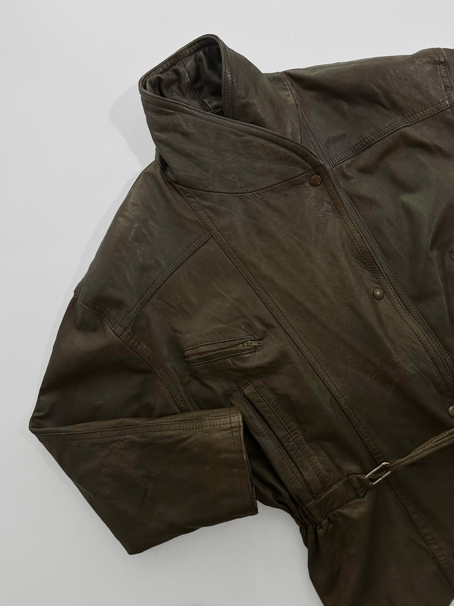 80s Distressed Brown Cowhide Leather Jacket