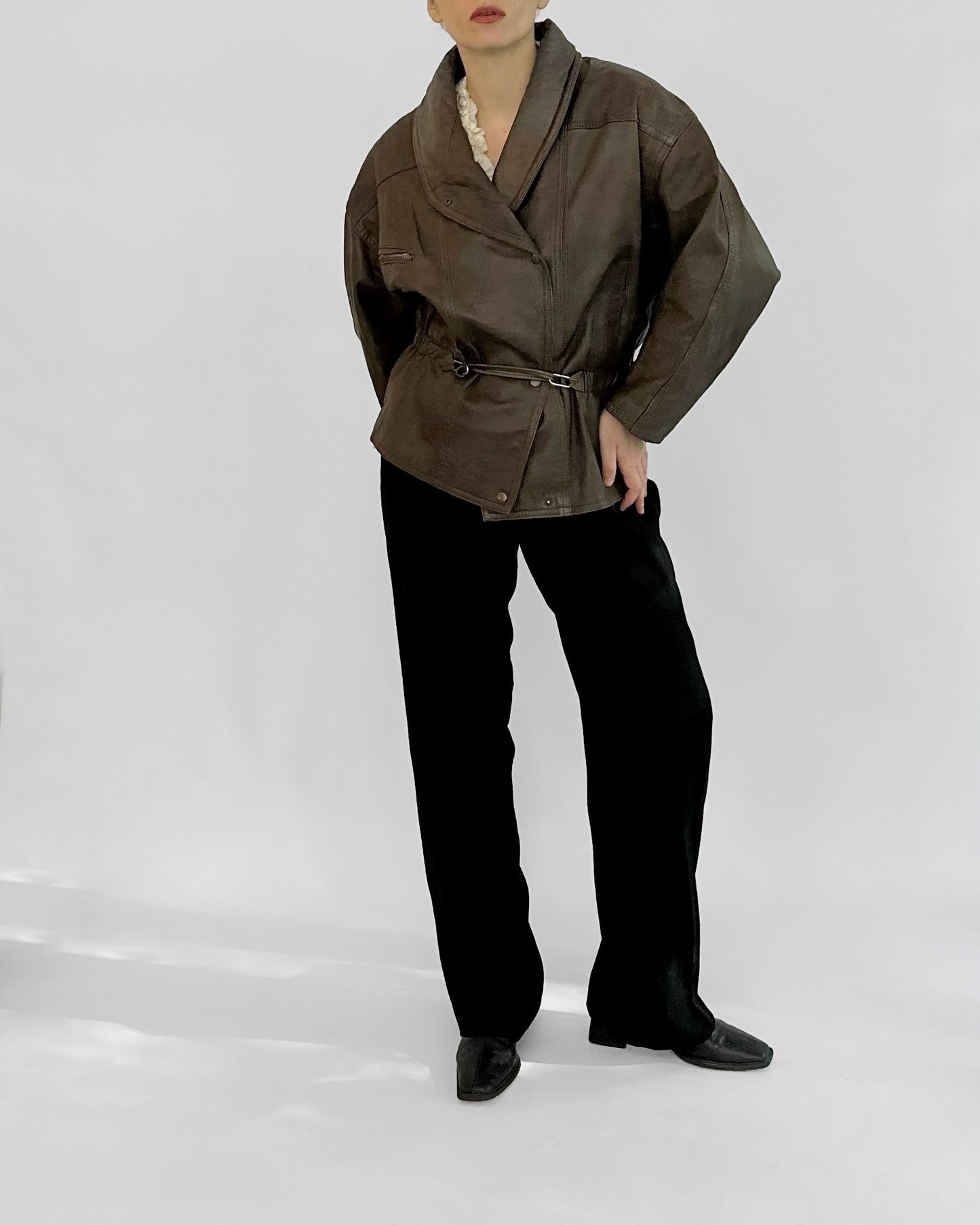 80s Distressed Brown Cowhide Leather Jacket