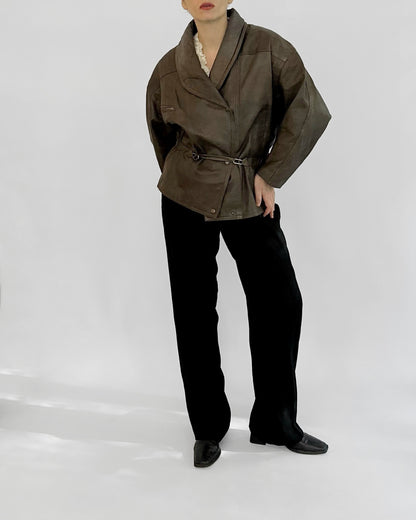 80s Distressed Brown Cowhide Leather Jacket