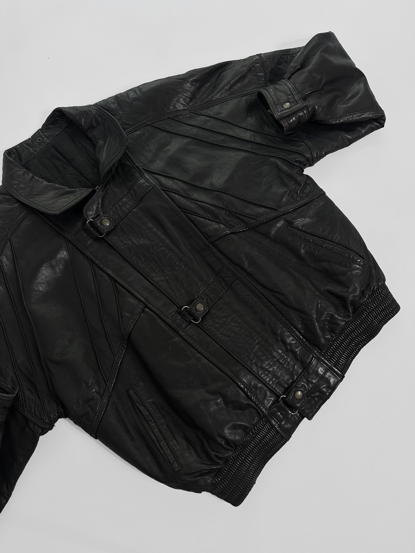 80s Black Leather Bomber Jacket