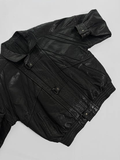 80s Black Leather Bomber Jacket