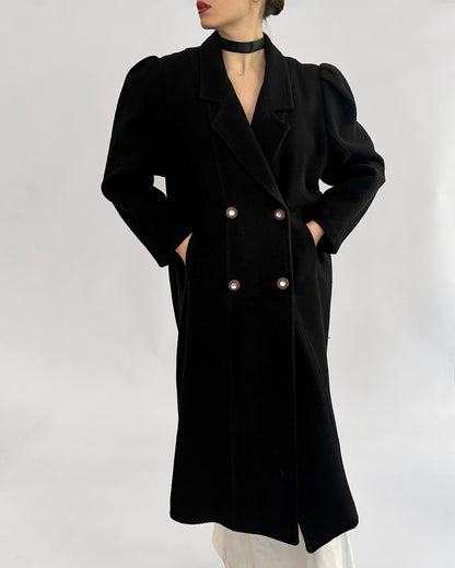90s Black Coat with Jewel Buttons