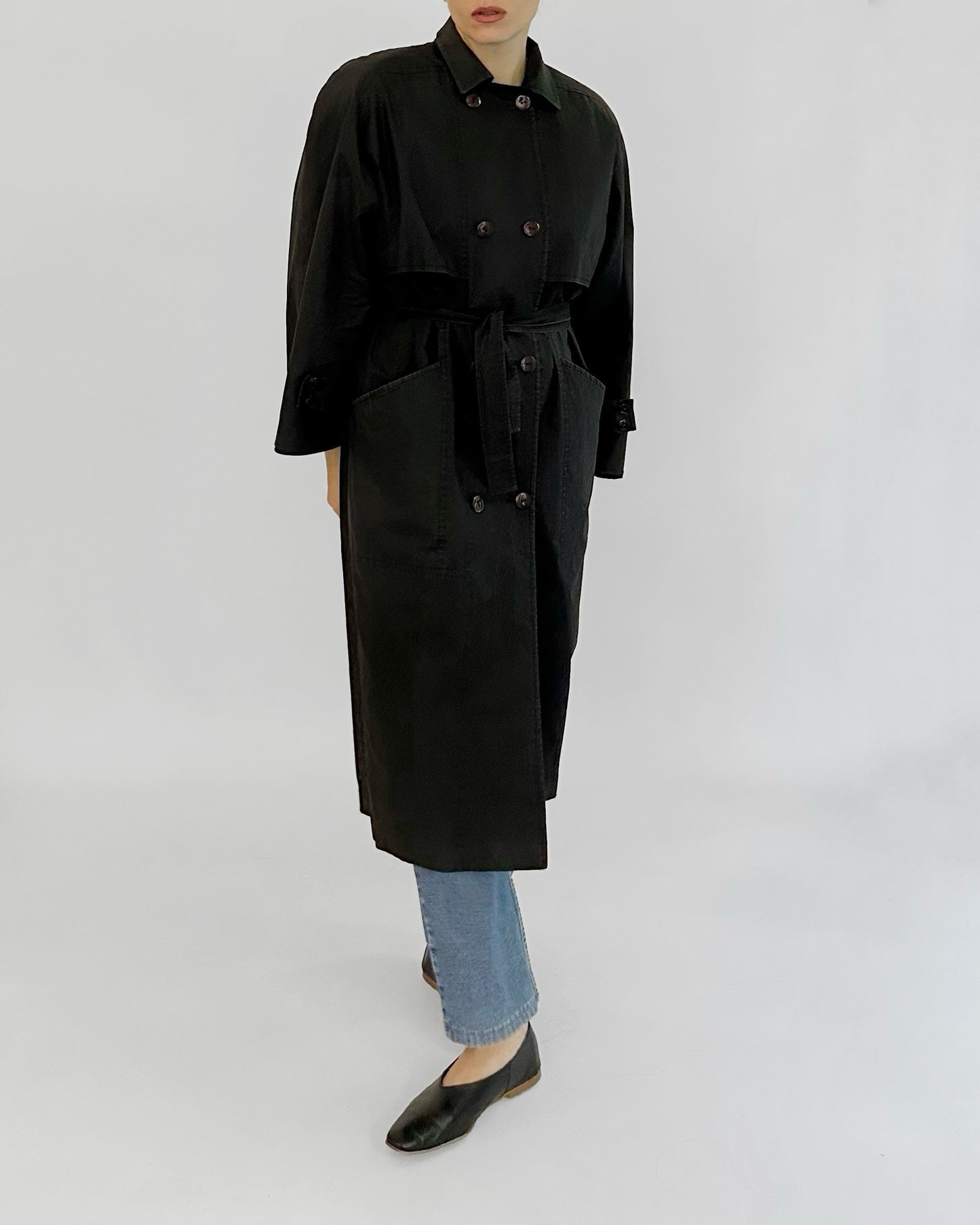 90s Black Belted Trench Coat