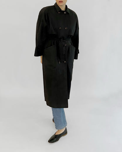 90s Black Belted Trench Coat