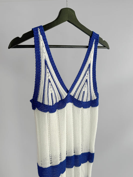 White and Blue Knit Summer Dress