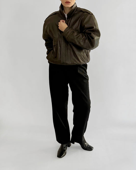 80s Sheepskin Leather Brown Bomber Jacket