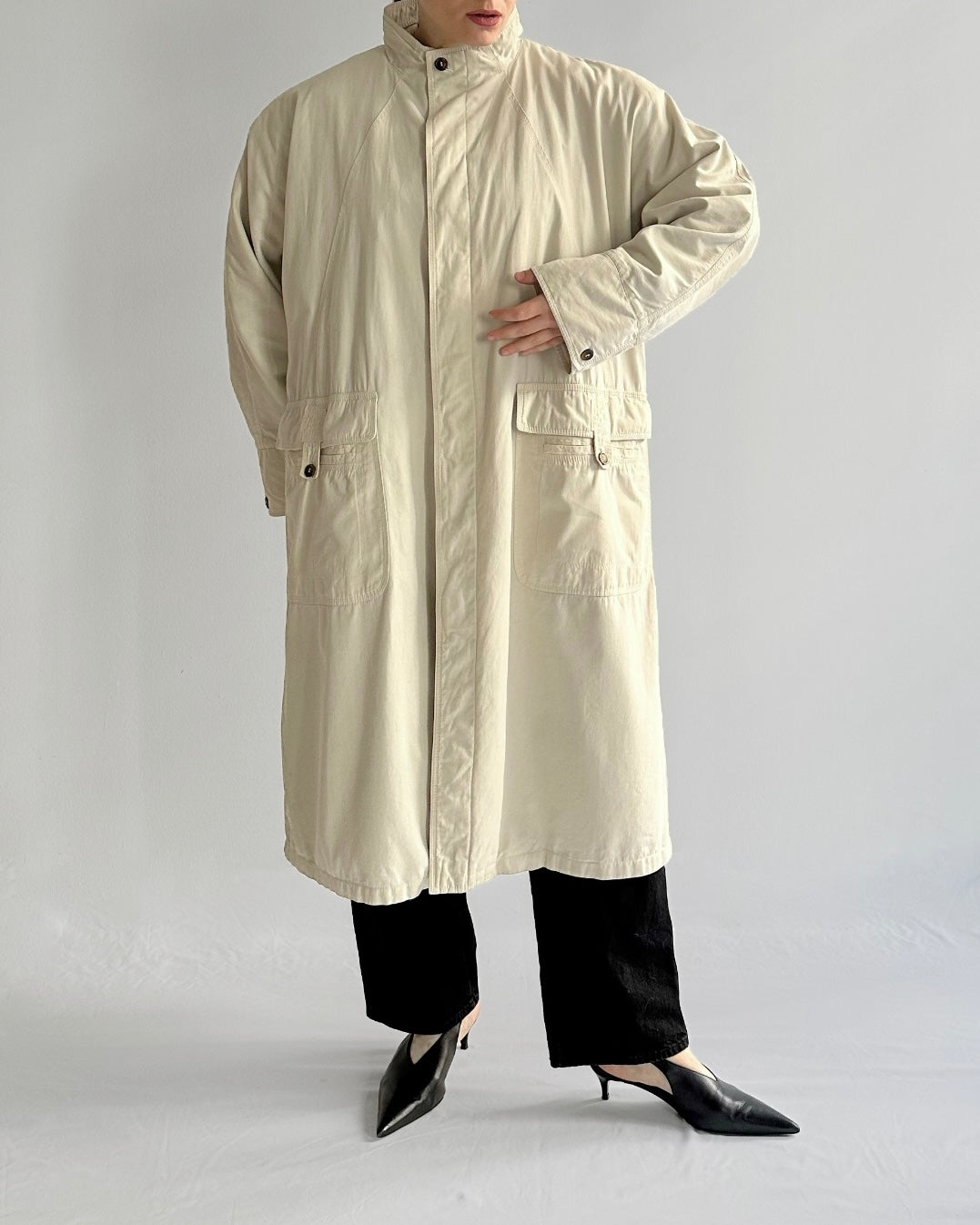 80s/90s Cream Cotton Blend Utility Coat