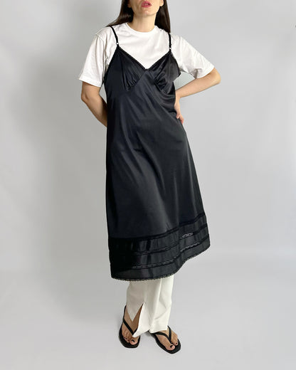 80s Black Sheer Nylon Slip Dress