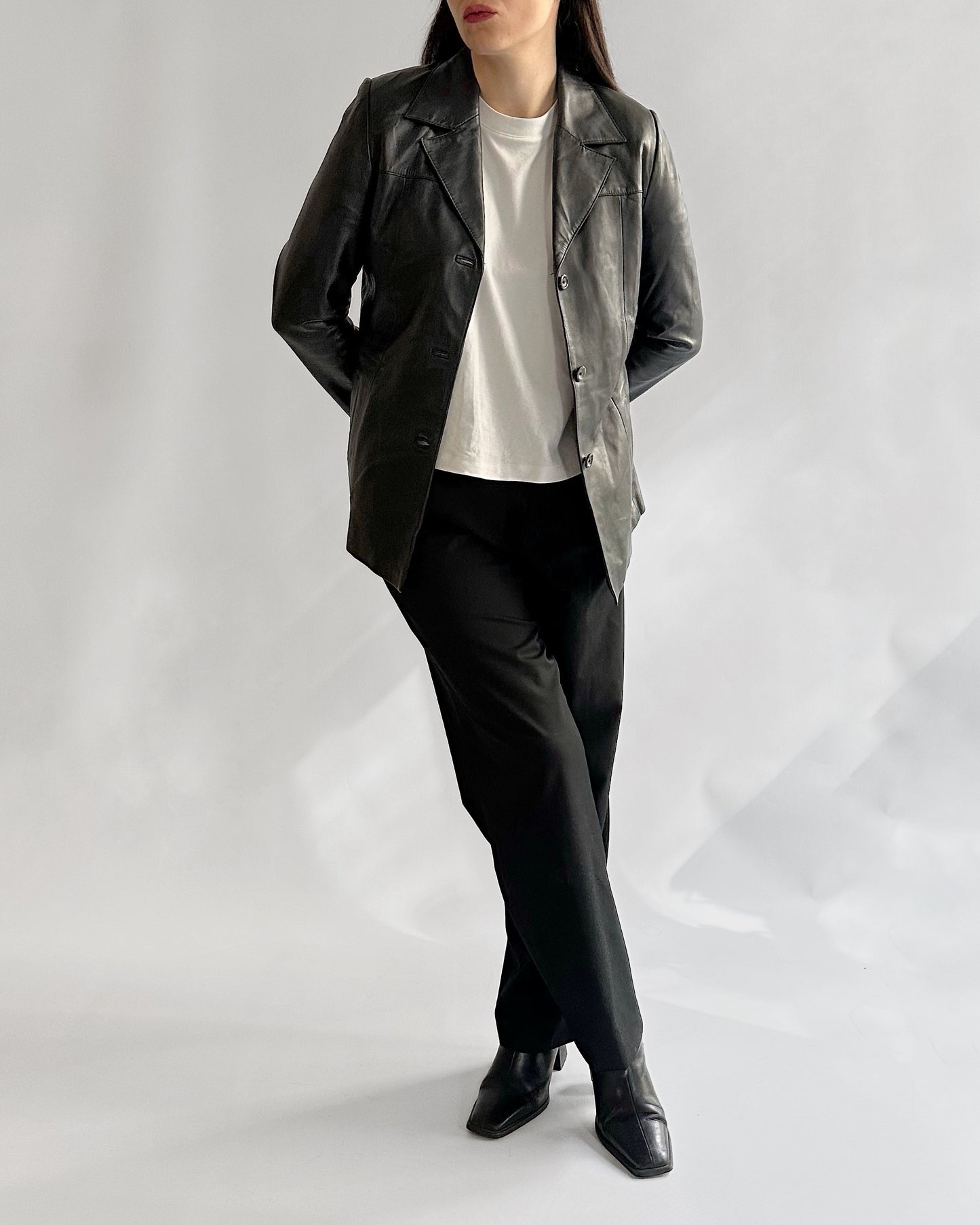 90s Black Leather Blazer