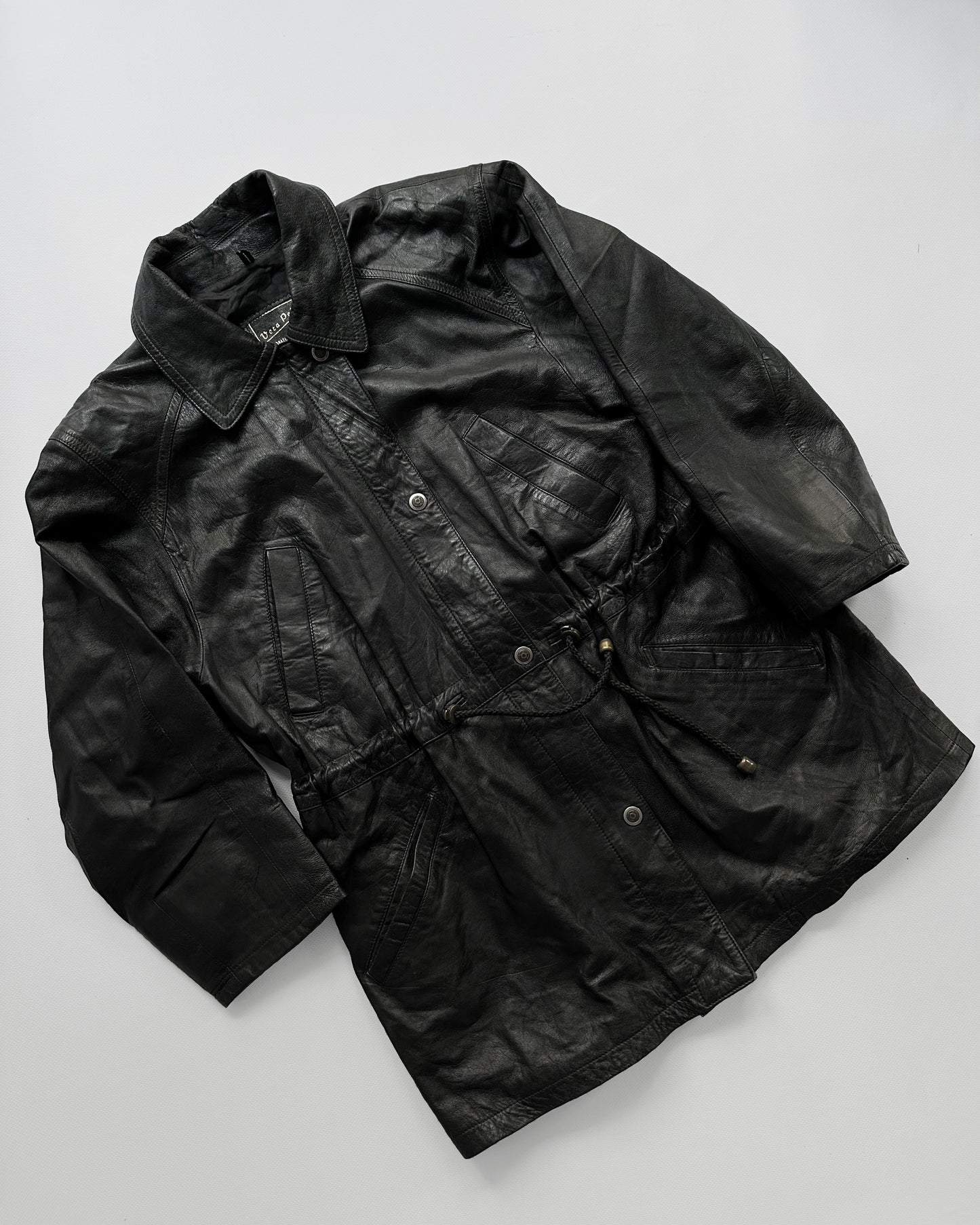 1990s Italian Black Leather Hooded Jacket