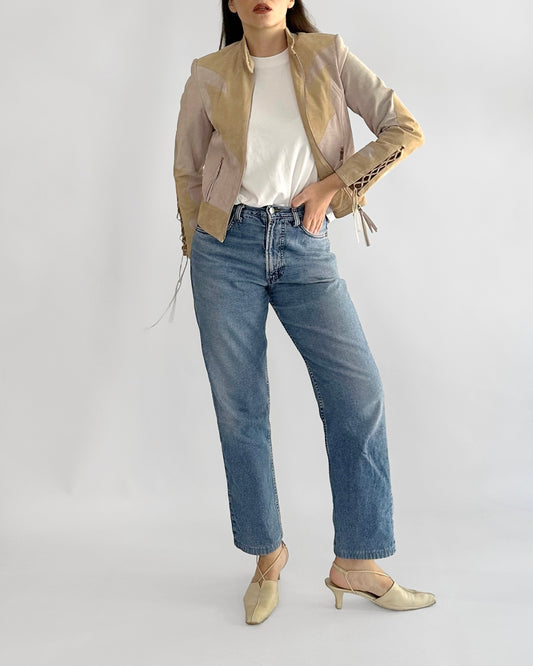 Y2K Western Lace-Up Suede Leather Jacket