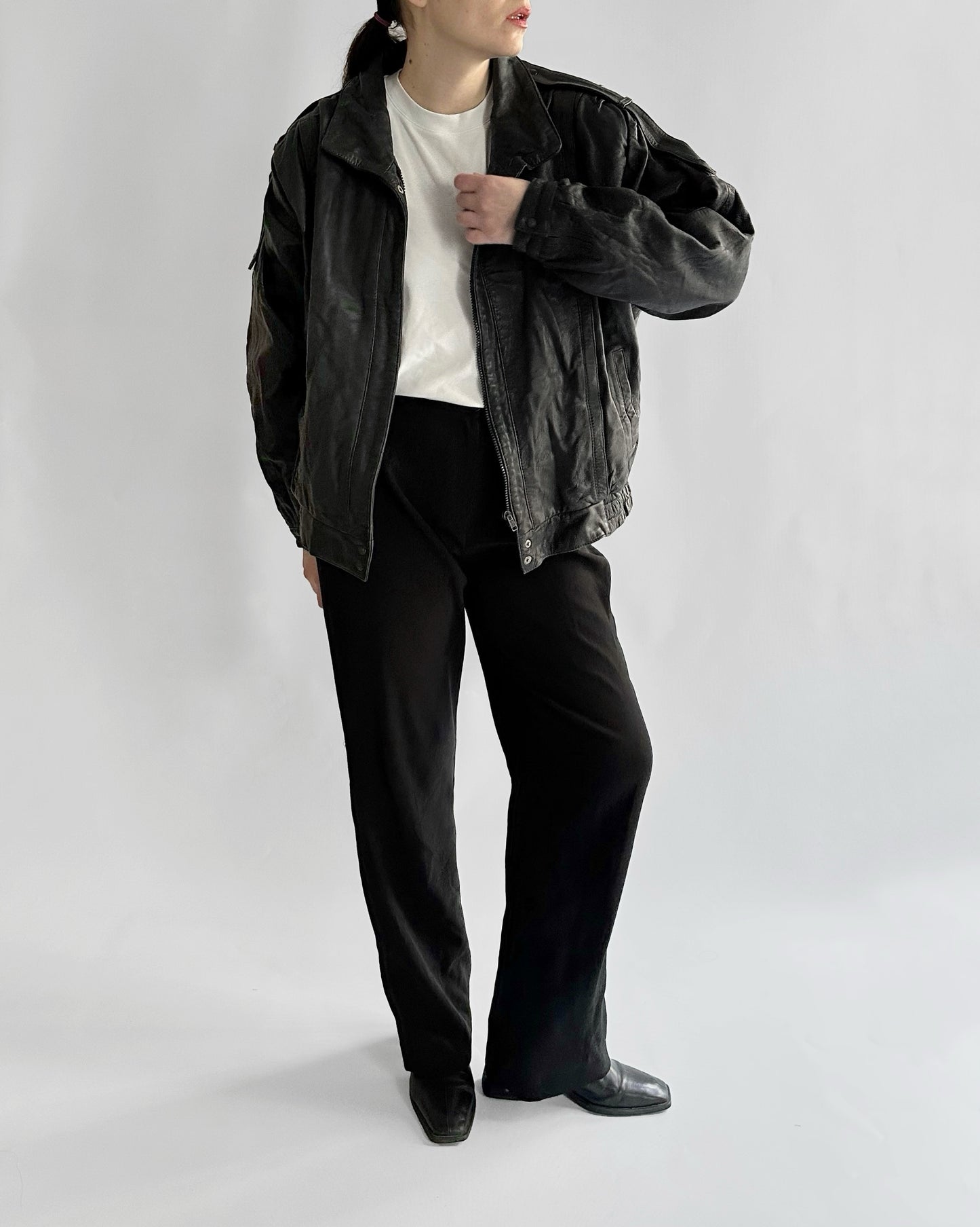 1990s Black Leather Bomber Jacket