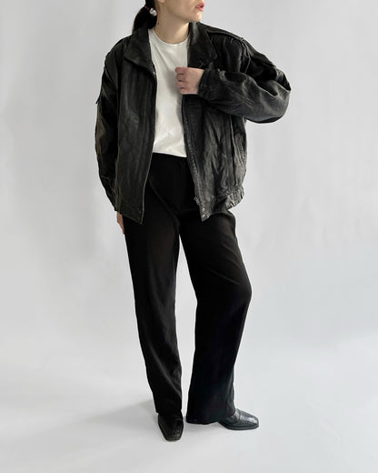 1990s Black Leather Bomber Jacket