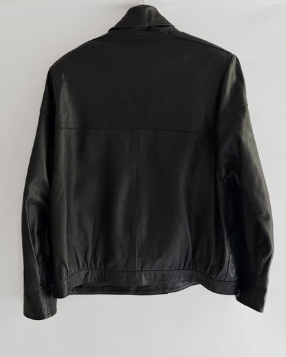 Vintage 1980s Black Leather Bomber Style Jacket