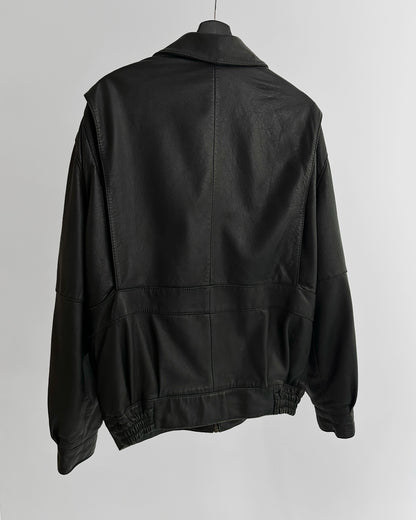 80s Black Lamb Leather Bomber Jacket – Made in Spain