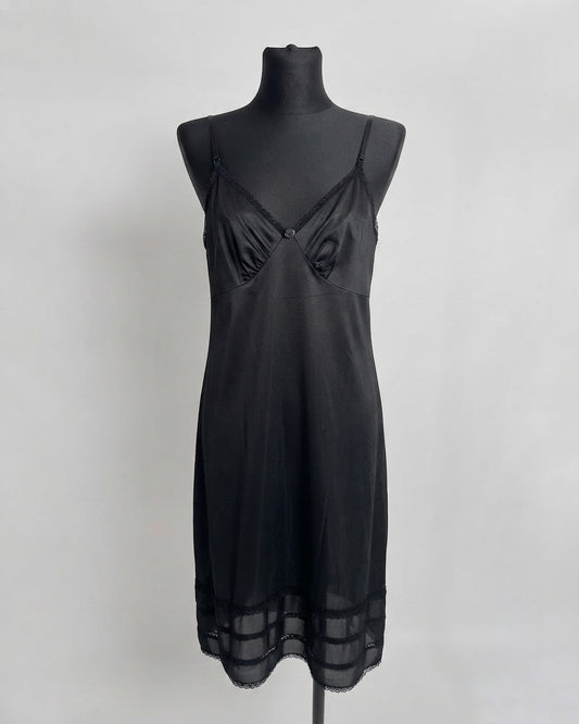 80s Black Sheer Nylon Slip Dress