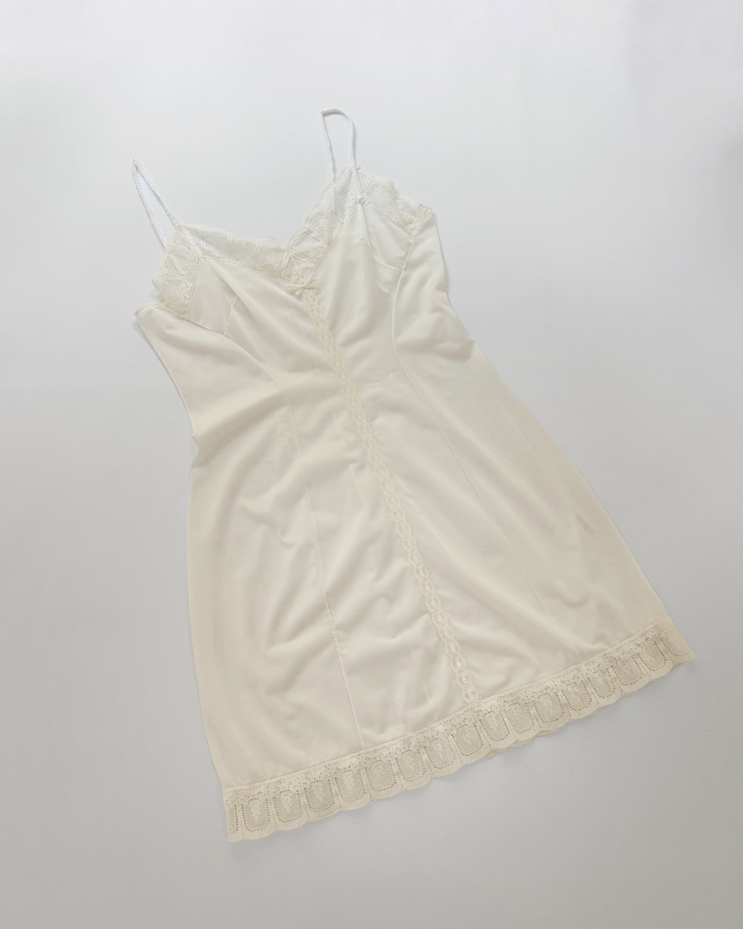 Vintage 1960s Ivory Semi-Sheer Nylon Full Slip Dress