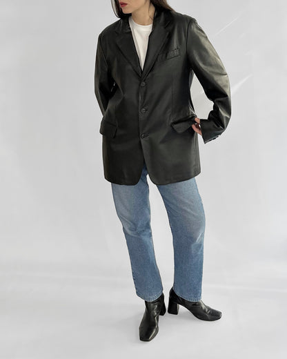 90s Black Leather Blazer